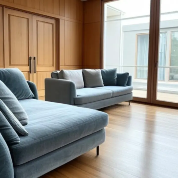 Eleganckie, jasne wnętrze z dużymi oknami i widokiem na ogród