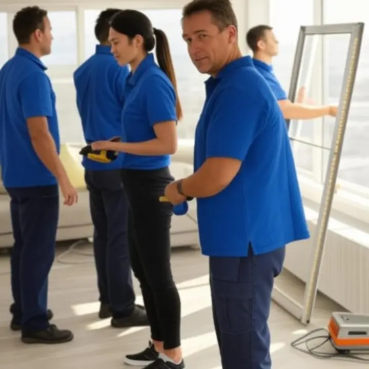 Profesjonalny zespół montażowy instalujący okna i drzwi w nowoczesnym domu